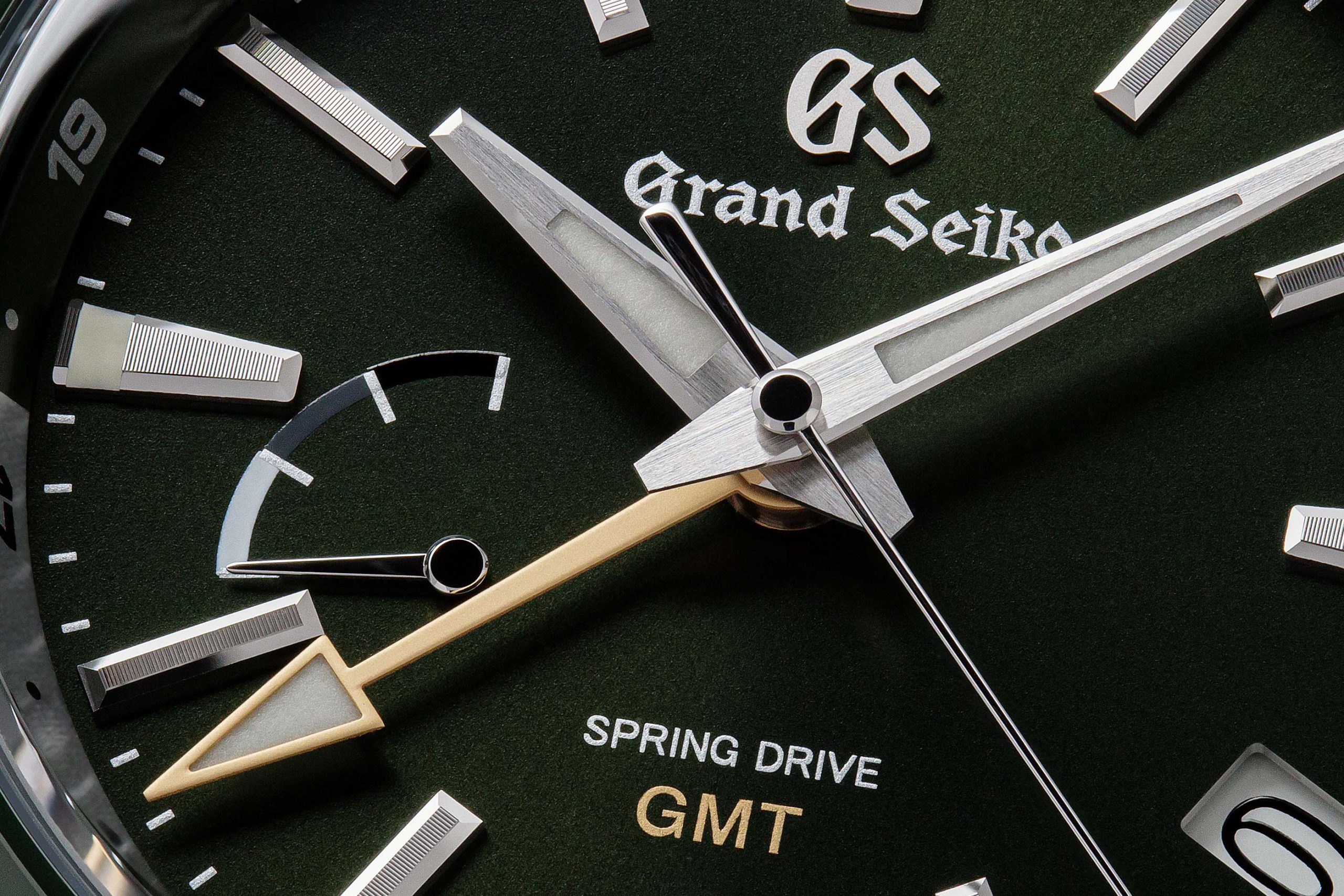 Macro detail of green dial of Grand Seiko SBGE257.