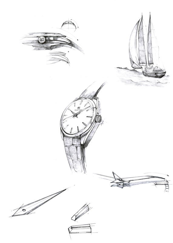 Early sketches of Grand Seiko Elegance design.
